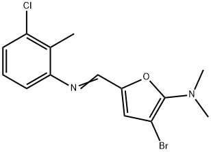 2-Furanamine,  3-bromo-5-[[(3-chloro-2-methylphenyl)imino]methyl]-N,N-dimethyl- 化学構造式