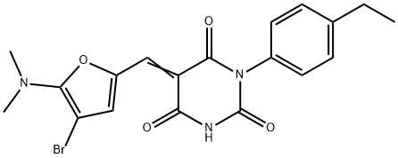 2,4,6(1H,3H,5H)-Pyrimidinetrione,  5-[[4-bromo-5-(dimethylamino)-2-furanyl]methylene]-1-(4-ethylphenyl)-,471887-14-6,结构式
