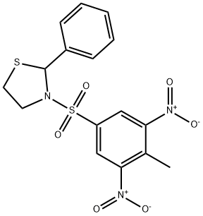 Thiazolidine, 3-[(4-methyl-3,5-dinitrophenyl)sulfonyl]-2-phenyl- (9CI) Struktur
