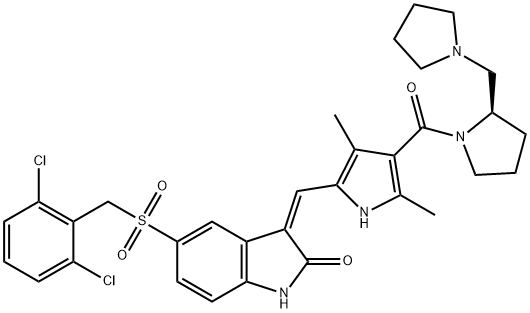 (2R)-1-[[5-[(Z)-[5-[[(2,6-DICHLOROPHENYL)METHYL]SULFONYL]-1,2-DIHYDRO-2-OXO-3H-INDOL-3-YLIDENE]METHYL]-2,4-DIMETHYL-1H-PYRROL-3-YL]CARBONYL]-2-(1-PYRROLIDINYLMETHYL)PYRROLIDINE