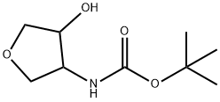 3-N-BOC-3-アミノ-4-ヒドロキシ-テトラヒドロフラン 化学構造式