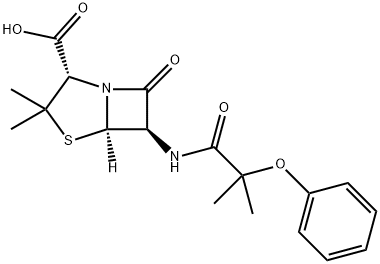 (2S,5β)-3,3-ジメチル-6α-[(2-メチル-1-オキソ-2-フェノキシプロピル)アミノ]-7-オキソ-4-チア-1-アザビシクロ[3.2.0]ヘプタン-2β-カルボン酸 化学構造式