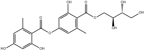 2,4-Dihydroxy-6-methylbenzoic acid 3-hydroxy-5-methyl-4-[[(2R,3S)-2,3,4-trihydroxybutoxy]carbonyl]phenyl ester 结构式