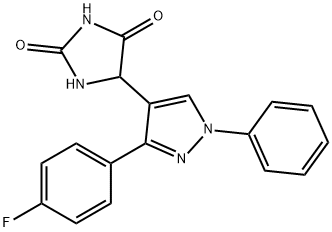 5-(3-(4-氟苯基)-1-苯基-1H-吡唑-4-基)咪唑烷-2,4-二酮, 484049-04-9, 结构式