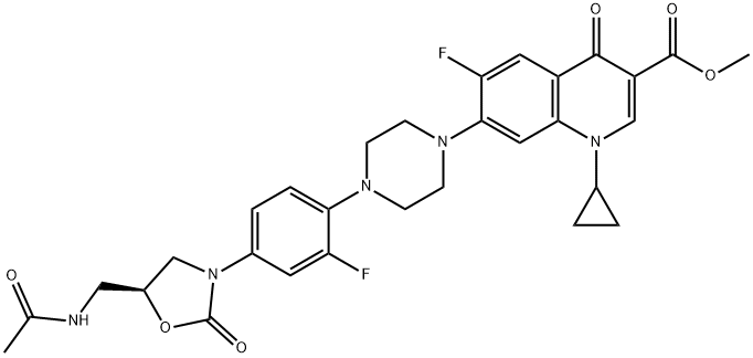 3-Quinolinecarboxylic acid, 7-[4-[4-[(5S)-5-[(acetylaMino)Methyl]-2-oxo-3-oxazolidinyl]-2-fluorophenyl]-1-piperazinyl]-1-cyclopropyl-6-fluoro-1,4-dihydro-4-oxo-, Methyl ester Structure