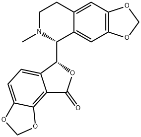 (6R)-6α-[(5R)-6-メチル-5,6,7,8-テトラヒドロ-1,3-ジオキソロ[4,5-g]イソキノリン-5α-イル]-6,8-ジヒドロフロ[3,4-e]-1,3-ベンゾジオキソール-8-オン 化学構造式