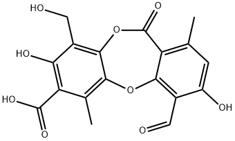 4-Formyl-3,8-dihydroxy-9-(hydroxymethyl)-1,6-dimethyl-11-oxo-11H-dibenzo[b,e][1,4]dioxepin-7-carboxylic acid Structure