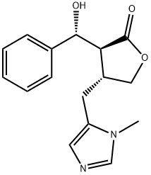 (3S)-4,5-ジヒドロ-3α-[(R)-ヒドロキシフェニルメチル]-4β-[(1-メチル-1H-イミダゾール-5-イル)メチル]-2(3H)-フラノン 化学構造式