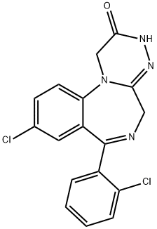 9-chloro-7-(2-chlorophenyl)-3,5-dihydro-(1,2,4)triazino(4,3-a)(1,4)benzodiazepin-2(1H)-one 化学構造式