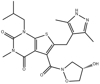 496791-37-8 (S)-6-[(3,5-二甲基-1H-吡唑-4-基)甲基]-5-[(4-羟基异唑烷-2-基)羰基]-1-异丁基-3-甲基噻吩并[2,3-D]嘧啶-2,4(1H,3H)-二酮