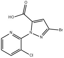 3-ブロモ-1-(3-クロロピリジン-2-イル)-1H-ピラゾール-5-カルボン酸 化学構造式