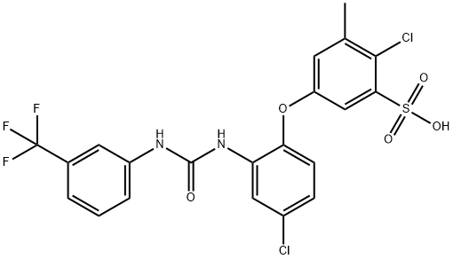 2-chloro-5-(4-chloro-2-(3-(3-(trifluoroMethyl)phenyl)ureido)phenoxy)-3-Methylbenzenesulfonic acid Structure