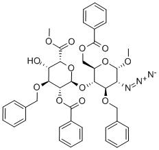 A-D-GLUCOPYRANOSIDE, METHYL 2-AZIDO-4-O-[2-O-BENZOYL-6-METHYL-3-O-(PHENYLMETHYL)-A-L-IDOPYRANURONOSYL]-2-DEOXY-3-O-(PHENYLMETHYL)-, 6-BENZOATE Structure