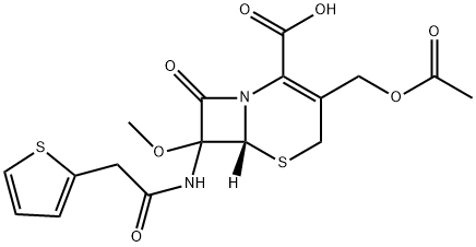 (6R)-3-(acetoxymethyl)-7-methoxy-8-oxo-7-(2-thienylacetamido)-5-thia-1-azabicyclo[4.2.0]oct-2-ene-2-carboxylic acid 化学構造式