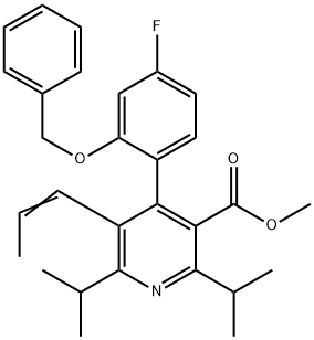 (E)-4-(2-(苄氧基)-4-氟苯基)-2,6-二异丙基-5-(丙-1-烯-1-基)烟酸甲酯 结构式