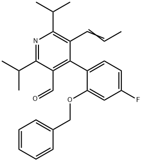 3-Pyridinecarboxaldehyde, 4-[4-fluoro-2-(phenylmethoxy)phenyl]-2,6-bis(1-methylethyl)-5-(1-propen-1-yl)- 化学構造式