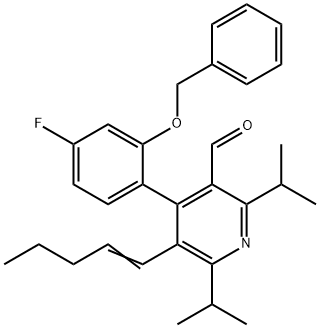 3-Pyridinecarboxaldehyde, 4-[4-fluoro-2-(phenylmethoxy)phenyl]-2,6-bis(1-methylethyl)-5-(1-penten-1-yl)- 化学構造式