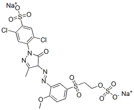 2,5-ジクロロ-4-[[4,5-ジヒドロ-4-[[2-メトキシ-5-[[2-(スルホオキシ)エチル]スルホニル]フェニル]アゾ]-3-メチル-5-オキソ-1H-ピラゾール]-1-イル]ベンゼンスルホン酸ジナトリウム 化学構造式