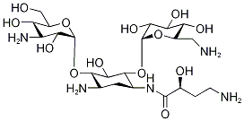 D-Streptamine, o-3-amino-3-deoxy-alpha-D-glucopyranosyl-(1-6)-o-(6-amino-6-deoxy-alpha-D-glucopyranosyl-(1-4))-N(sup 3)-(4-amino-2-hydroxybutyryl)-2-deoxy- 化学構造式