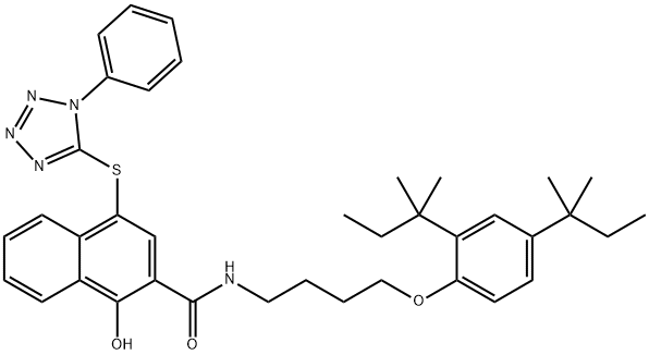 N-[4-[2,4-bis(2-methylbutan-2-yl)phenoxy]butyl]-1-hydroxy-4-(1-phenylt etrazol-5-yl)sulfanyl-naphthalene-2-carboxamide,5084-12-8,结构式