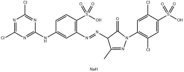 disodium 2,5-dichloro-4-[4-[[5-[(4,6-dichloro-1,3,5-triazin-2-yl)amino]-2-sulphonatophenyl]azo]-4,5-dihydro-3-methyl-5-oxo-1H-pyrazol-1-yl]benzenesulphonate Structure