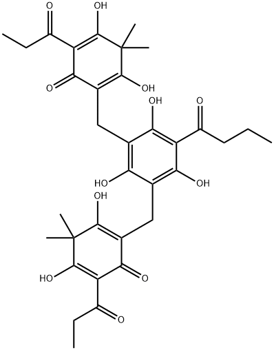 2,2'-[[2,4,6-トリヒドロキシ-5-(1-オキソブチル)-1,3-フェニレン]ビス(メチレン)]ビス[3,5-ジヒドロキシ-4,4-ジメチル-6-(1-オキソプロピル)-2,5-シクロヘキサジエン-1-オン] 化学構造式