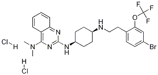 N2-[cis-4-[[2-[4-Bromo-2-(trifluoromethoxy)phenyl]ethyl]amino]cyclohexyl]-N4,N4-dimethyl-2,4-quinazolinediaminedihydrochloride 化学構造式