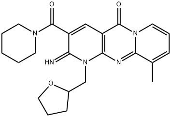 2-imino-10-methyl-3-(1-piperidinylcarbonyl)-1-(tetrahydro-2-furanylmethyl)-1,2-dihydro-5H-dipyrido[1,2-a:2,3-d]pyrimidin-5-one 化学構造式