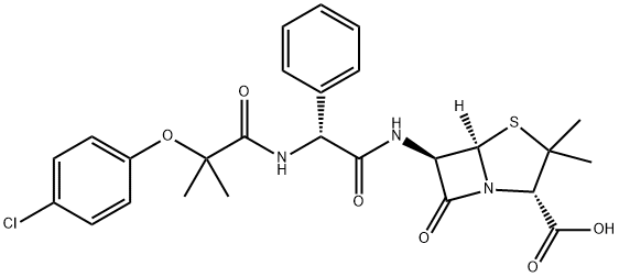 6α-[[(R)-[[2-(p-クロロフェノキシ)-2-メチル-1-オキソプロピル]アミノ]フェニルアセチル]アミノ]ペニシラン酸 化学構造式
