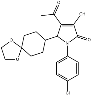 2H-Pyrrol-2-one, 4-acetyl-1-(4-chlorophenyl)-5-(1,4-dioxaspiro[4.5]dec-8-yl)-1,5-dihydro-3-hydroxy- 化学構造式