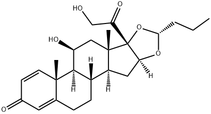 16α,17-[(R)-ブチリデンビスオキシ]-11β,21-ジヒドロキシプレグナ-1,4-ジエン-3,20-ジオン 化学構造式