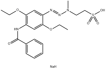 2-[3-(4-苯甲酰胺基-2,5-二乙氧基苯基)-1-甲基-2-三氮烯-]乙烷磺酸钠	, 5165-82-2, 结构式