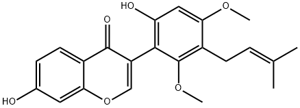7-Hydroxy-3-[6-hydroxy-2,4-dimethoxy-3-(3-methyl-2-butenyl)phenyl]-4H-1-benzopyran-4-one Struktur