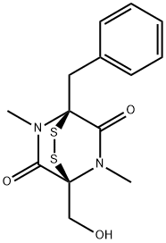 (1S,4S)-1-ヒドロキシメチル-5,7-ジメチル-4-フェニルメチル-2,3-ジチア-5,7-ジアザビシクロ[2.2.2]オクタン-6,8-ジオン 化学構造式