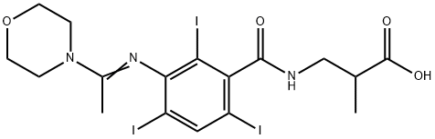 2-メチル-N-[2,4,6-トリヨード-3-[(1-モルホリノエチリデン)アミノ]ベンゾイル]-β-アラニン 化学構造式