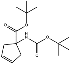 3-CYCLOPENTENE-1-CARBOXYLIC ACID, 1-[[(1,1-DIMETHYLETHOXY)CARBONYL]AMINO]-, 1,1-DIMETHYLETHYL ESTER 化学構造式