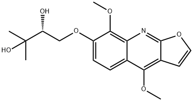 (+)-1-[(4,8-ジメトキシフロ[2,3-b]キノリン-7-イル)オキシ]-3-メチル-2,3-ブタンジオール 化学構造式
