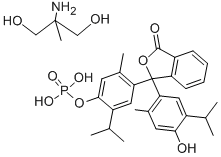 2-アミノ-2-メチル-1,3-プロパンジオール・3-[4-ヒドロキシ-2-メチル-5-(1-メチルエチル)フェニル]-3-[2-メチル-5-(1-メチルエチル)-4-(ホスホノオキシ)フェニル]-1(3H)-イソベンゾフラノン 化学構造式
