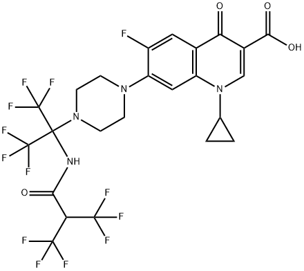 3-Quinolinecarboxylic acid, 1-cyclopropyl-6-fluoro-1,4-dihydro-4-oxo-7-[4-[2,2,2-trifluoro-1-(trifluoroMethyl)-1-[[3,3,3-trifluoro-1-oxo-2-(trifluoroMethyl)propyl]aMino]ethyl]-1-piperazinyl]-,524704-73-2,结构式