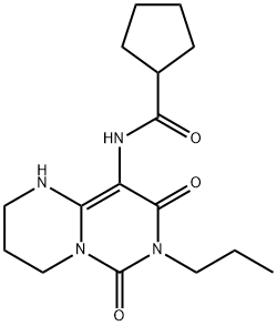 Cyclopentanecarboxamide,  N-(1,3,4,6,7,8-hexahydro-6,8-dioxo-7-propyl-2H-pyrimido[1,6-a]pyrimidin-9-yl)- Structure