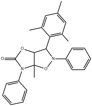 3,3a,6,6a-テトラヒドロ-6a-メチル-2,6-ジフェニル-3-(2,4,6-トリメチルフェニル)オキサゾロ[5,4-d]イソオキサゾール-5(2H)-オン 化学構造式