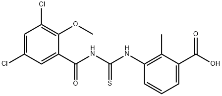 3-[[[(3,5-DICHLORO-2-METHOXYBENZOYL)AMINO]THIOXOMETHYL]AMINO]-2-METHYL-BENZOIC ACID 化学構造式