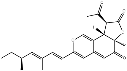 9-Acetyl-9,9a-dihydro-6a-methyl-3-(3,5-dimethyl-1,3-heptadienyl)-6H-furo[2,3-h]-2-benzopyran-6,8(6aH)-dione Struktur