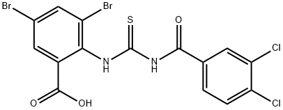 3,5-DIBROMO-2-[[[(3,4-DICHLOROBENZOYL)AMINO]THIOXOMETHYL]AMINO]-BENZOIC ACID 结构式