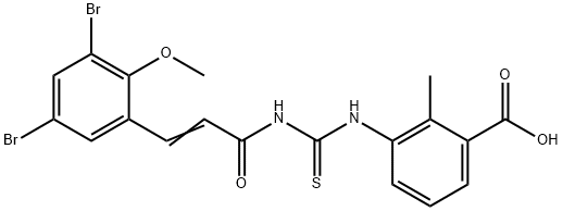BENZOIC ACID, 3-[[[[3-(3,5-DIBROMO-2-METHOXYPHENYL)-1-OXO-2-PROPENYL]AMINO]THIOXOMETHYL]AMINO]-2-METHYL- Structure