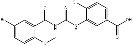 3-[[[(5-BROMO-2-METHOXYBENZOYL)AMINO]THIOXOMETHYL]AMINO]-4-CHLORO-BENZOIC ACID 结构式