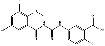 2-CHLORO-5-[[[(3,5-DICHLORO-2-METHOXYBENZOYL)AMINO]THIOXOMETHYL]AMINO]-BENZOIC ACID 化学構造式