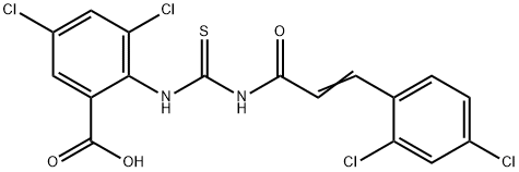 3,5-DICHLORO-2-[[[[3-(2,4-DICHLOROPHENYL)-1-OXO-2-PROPENYL]AMINO]THIOXOMETHYL]AMINO]-BENZOIC ACID Struktur