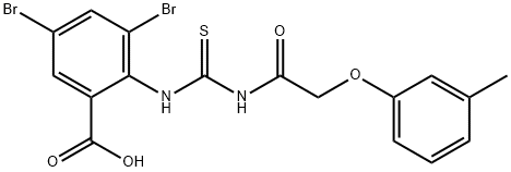 3,5-DIBROMO-2-[[[[(3-METHYLPHENOXY)ACETYL]AMINO]THIOXOMETHYL]AMINO]-BENZOIC ACID 结构式