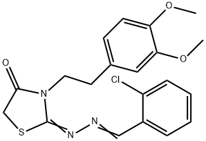 2-Chlorobenzaldehyde [3-[2-(3,4-dimethoxyphenyl)ethyl]-4-oxothiazolidin-2-ylidene]hydrazone Structure